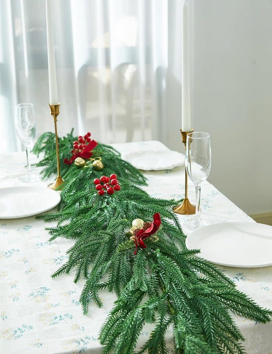 Heleze 6 Ft Norfolk Pine Garland Realistic - Christmas Mantel Garlands, Faux Norfolk Pine Natural Touch Garland for Table Fireplace Stairs Christmas Decorations