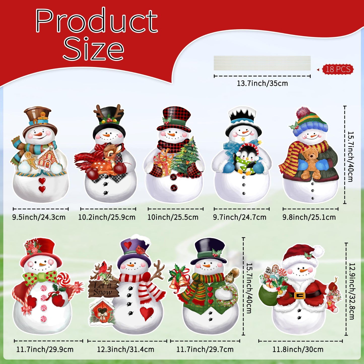 TREWAVE 9 Pcs Christmas Yard Signs with Stakes - Snowman Yard Stakes - Winter Outdoor Christmas Yard Decorations - Holiday Garden Signs for Lawn Pathway Outside Decor