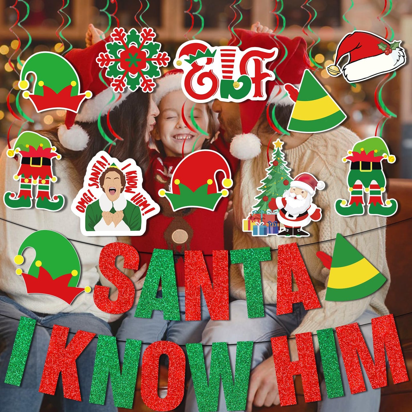 Santa I Know Him Banner Buddy The Elf Christmas Decorations Buddy The Elf Banner for Christmas Elf Decorations