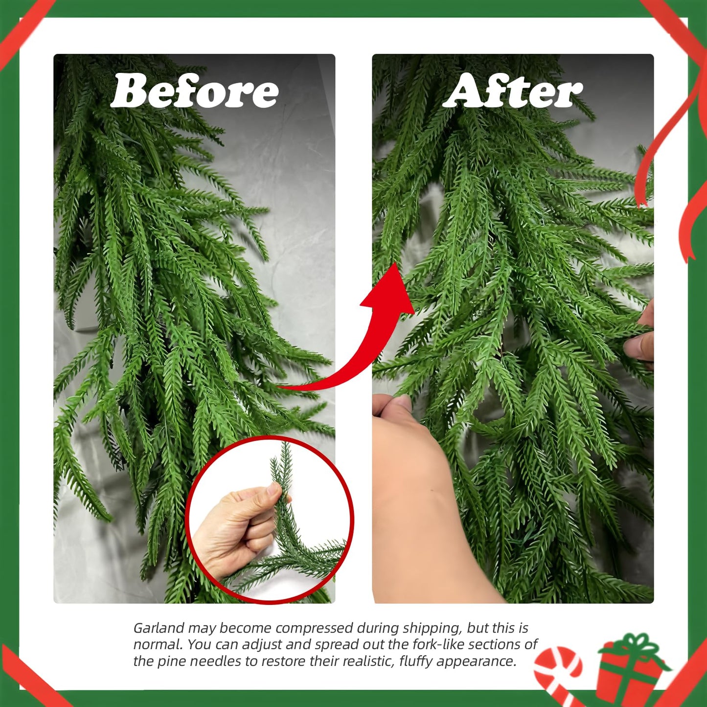 SEHAUSEU 6FT 2 Pcs Norfolk Pine Garlands, Realistic-Feel Christmas Cedar Garland with Thick & Soft Texture, Suitable for Mantels/Tables/Staircases/Door Frames, Christmas Decorations