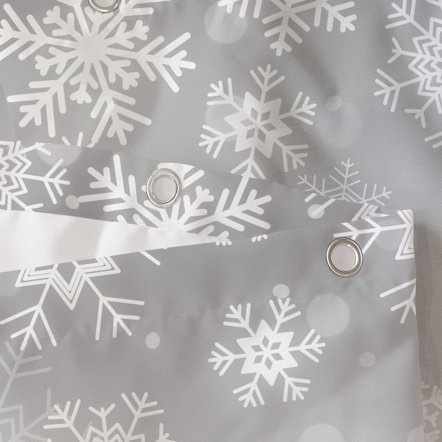 Sanzugh Grey Christmas Shower Curtain, Winter White Gray Silver Snowflake Fabric Shower Curtains Set for Bathroom Sparkly Xmas Snow Decoration with Hooks 72 X 72 inch Bath Decor