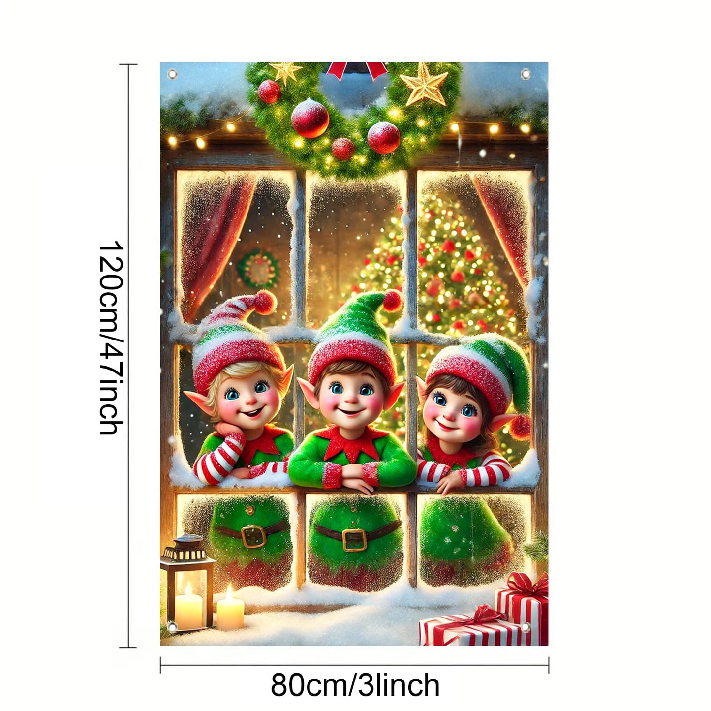 BlissYard Christmas Window Cover 31x47 Inch Elf Window Poster Decoration for Holiday Kids Room Indoor Xmas Wall Scene Winter Window Backdrop Display
