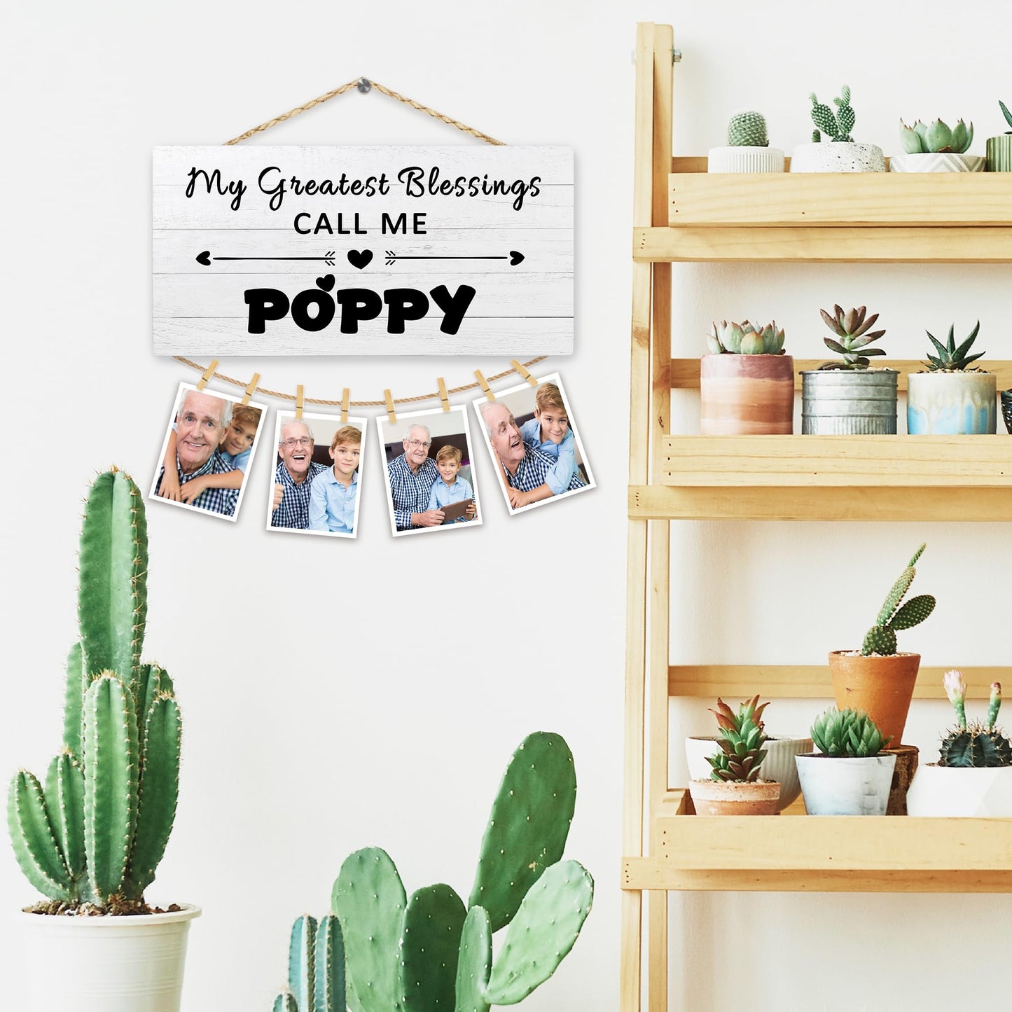 Hiuwevt Poppy Picture Frame Photo Hanging Display, Grandfather Gifts for Christmas from Grandkids Granddaughter Grandson, Best Grandpa Gifts Picture Board Photo Holder for Wall Decor