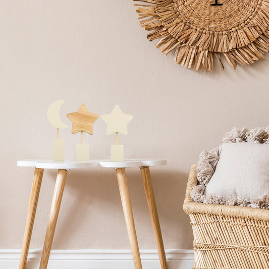 Barydat 3 Pcs Boho Nursery Shelf Decor Wooden Moon and Star Nursery Decor Set Cute Bohemian Children Kids Decoration for Boys Girls Farmhouse Bedroom Kindergarten Classroom Playroom Bookshelf