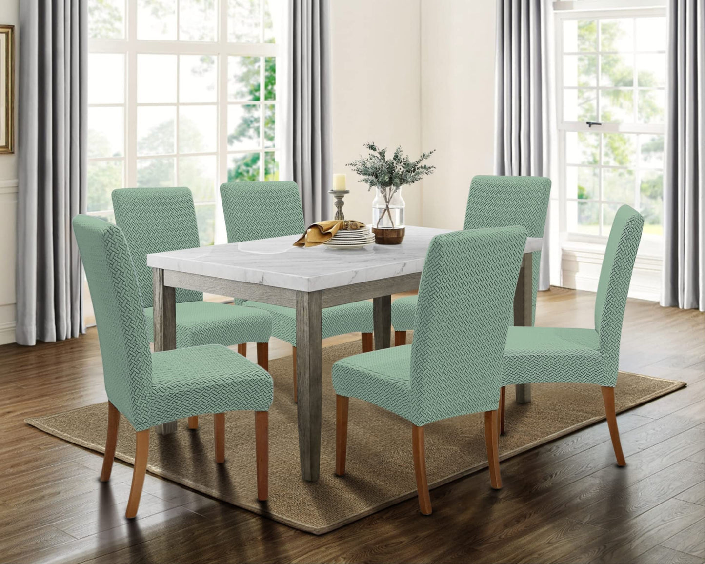 SPRINGRICO 4 Pack Dining Room Chair Covers with seat Belt, Stretch Parsons Chair Slipcover Washable Kitchen Dining Chair Cover Removable Seat Protector Set of 4, S3- Green