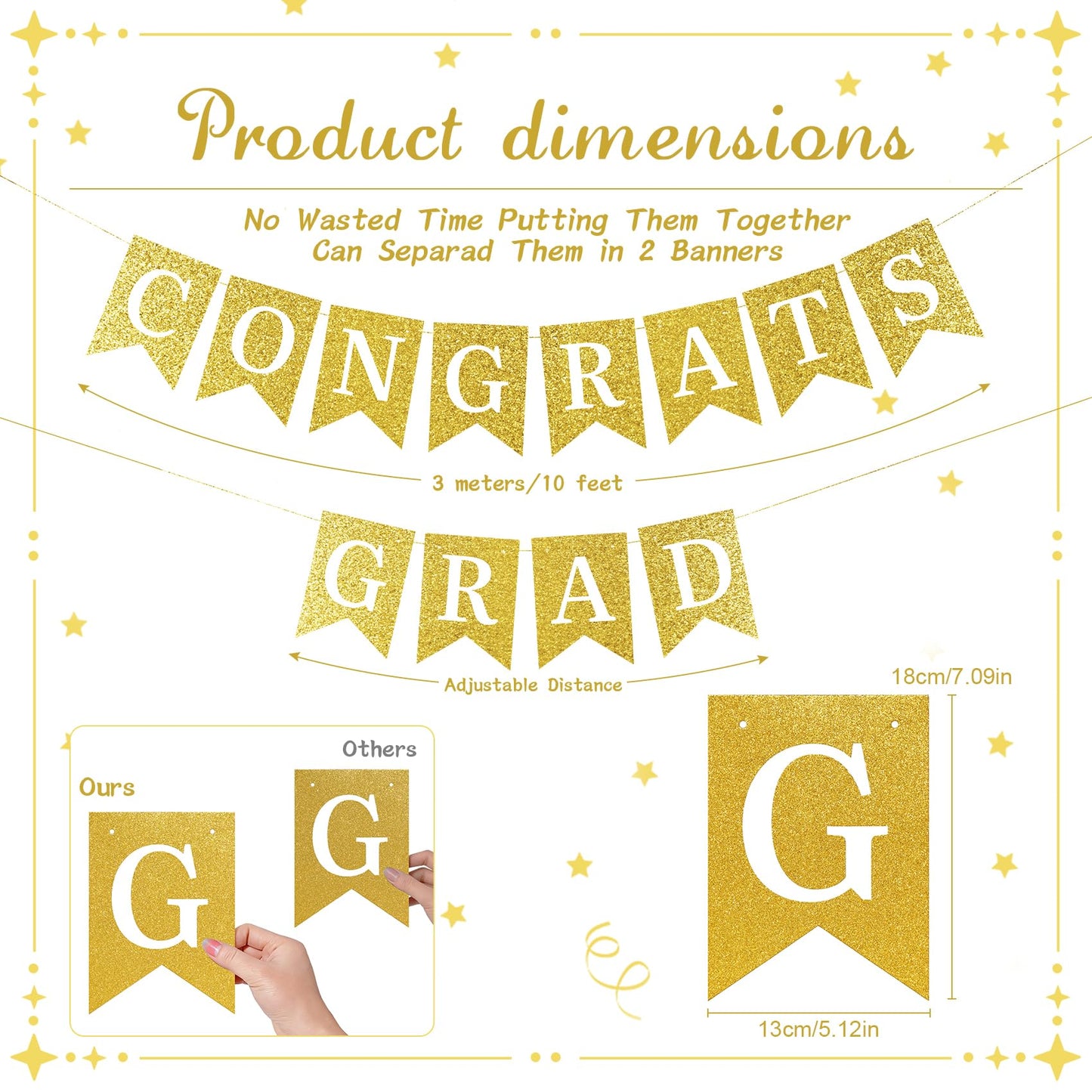 Pre-Strung Congrats Grad Banner - Glitter Graduation Party Decorations 2026, Large No DIY Class of 2026 Sign for High School College Masters Nursing Party Supplies, Sturdy Swallowtail Bunting (Golden )