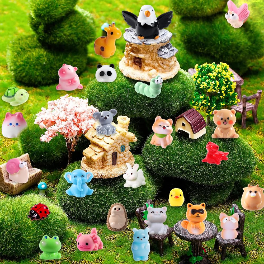 DIYDEC 50pcs Mini Resin Animal 50 Styles Tiny Resin Animals Miniature to Hide Little Small Animal Figures Bulk for Holiday Party Favors Bag Fillers Garden Dollhouse Crafts Decor