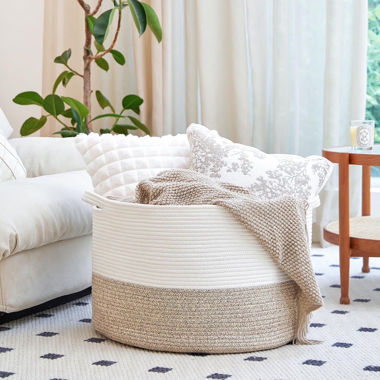 R RUNKA Extra Large Cotton Rope Basket 22" x 14" - Toy Basket for Kids -Blanket Basket for Living Room - Woven Baskets for Storage