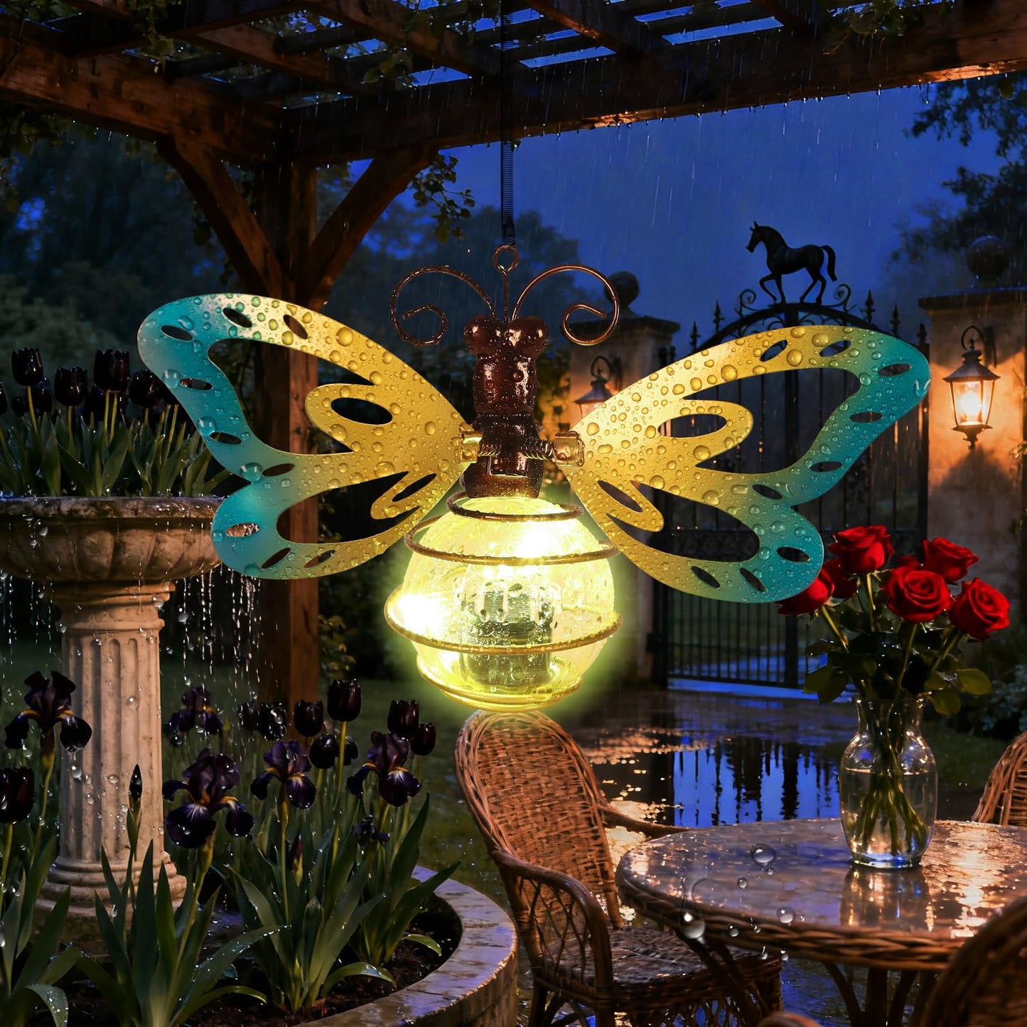 Butterfly Outdoor Decor with Bouncy Springs Pendant Lights Birthday Gifts for Women Mom Grandma,Hanging Solar Lights Outside Waterproof Metal Solar Garden Decoration for Porch,Yard,Backyard,Patio