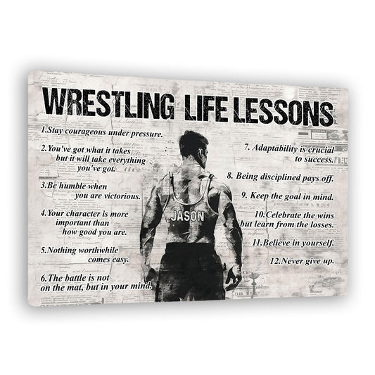 Wrestling Life Lessons, Personalized Motivational Wrestling Canvas Painting, Inspirational Quotes Wall Art Decor, Poster Gift For Wrestling Lovers