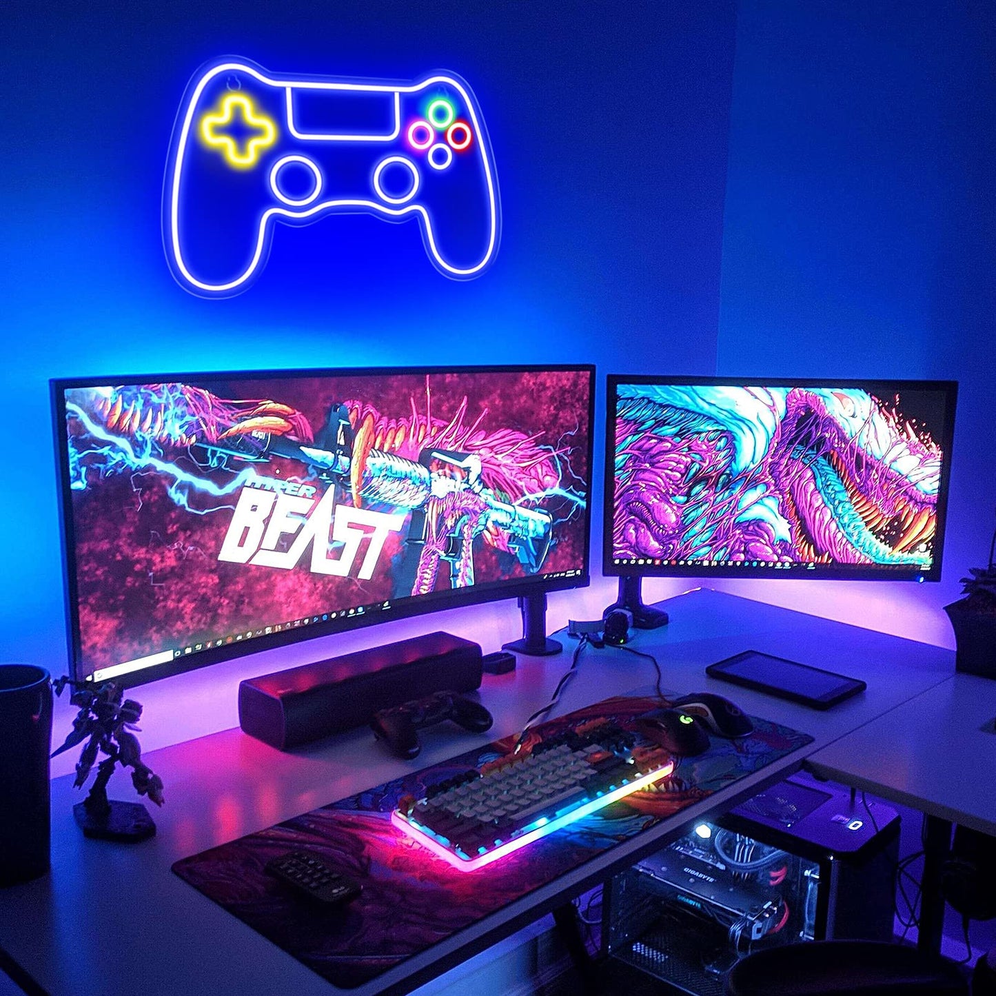 Kavaas Gamer Neon Sign, Game Controller LED Sign for Gaming Room Decor - Game Neon Sign for Teen Boy Room Decor - Best Gamer Gifts for Boys, Kids