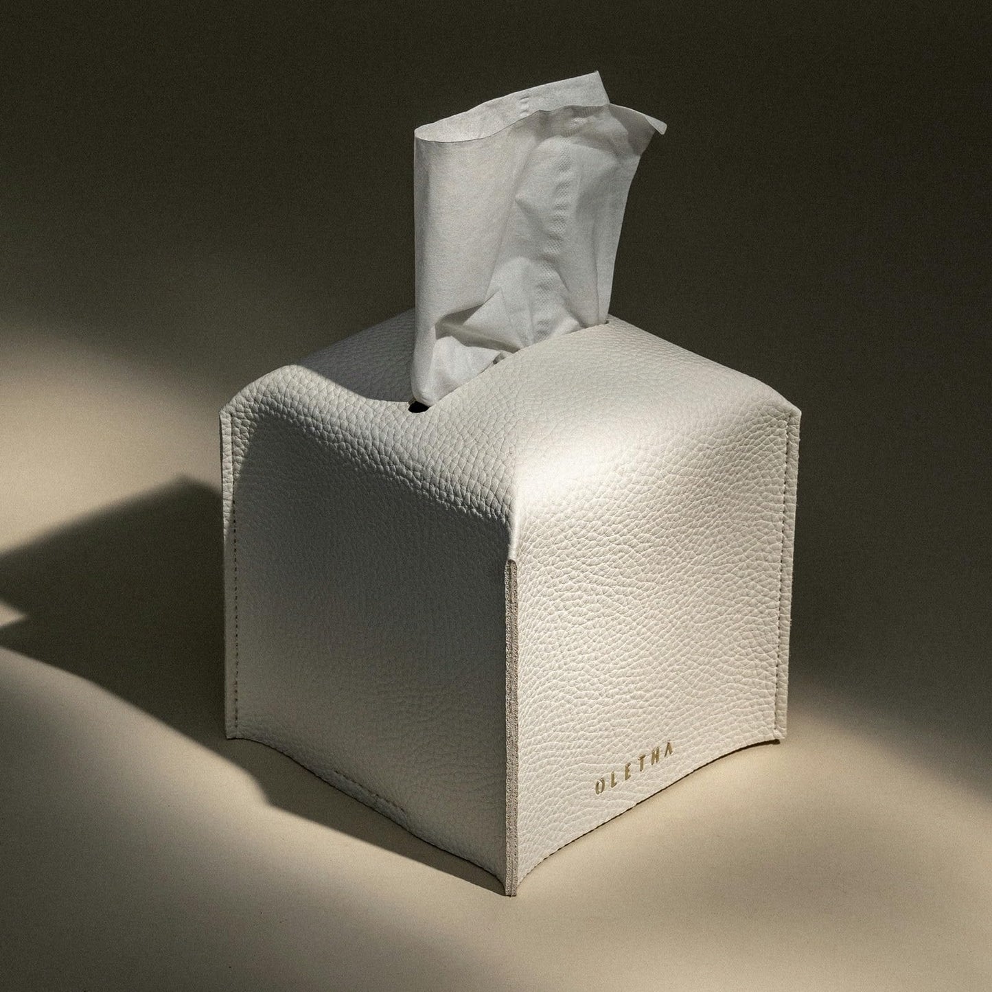 OLETHA Square Tissue Box Cover - Aesthetic Desk Decor for Room, Home & Office - Tissues Cube Boxes Holder - White