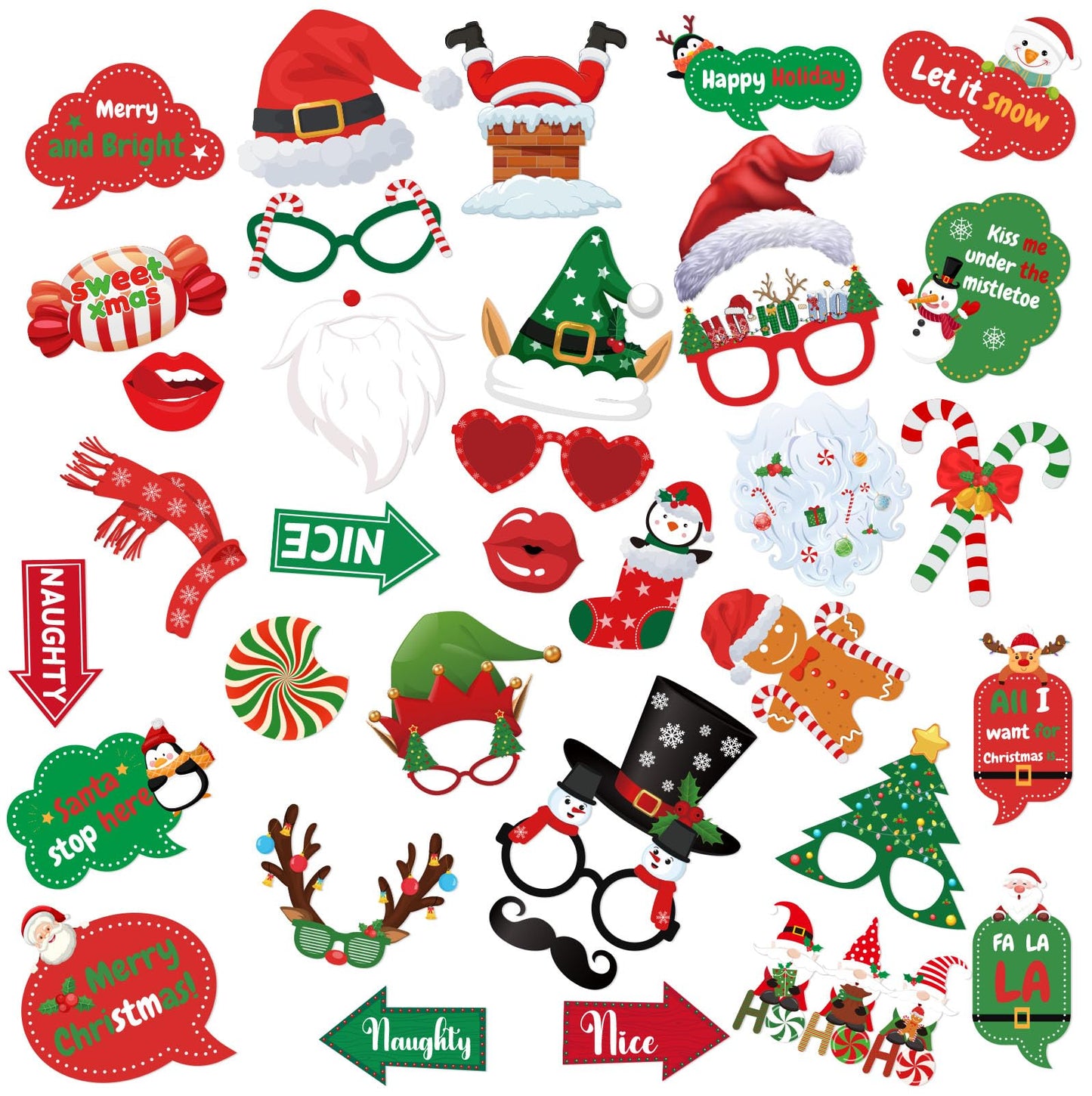 Christmas Photo Booth Props - 36Pcs Christmas Party Decorations Decor & Selfie Accessories, Fun Xmas Party Favors Gifts for Adults, Office Party Supplies