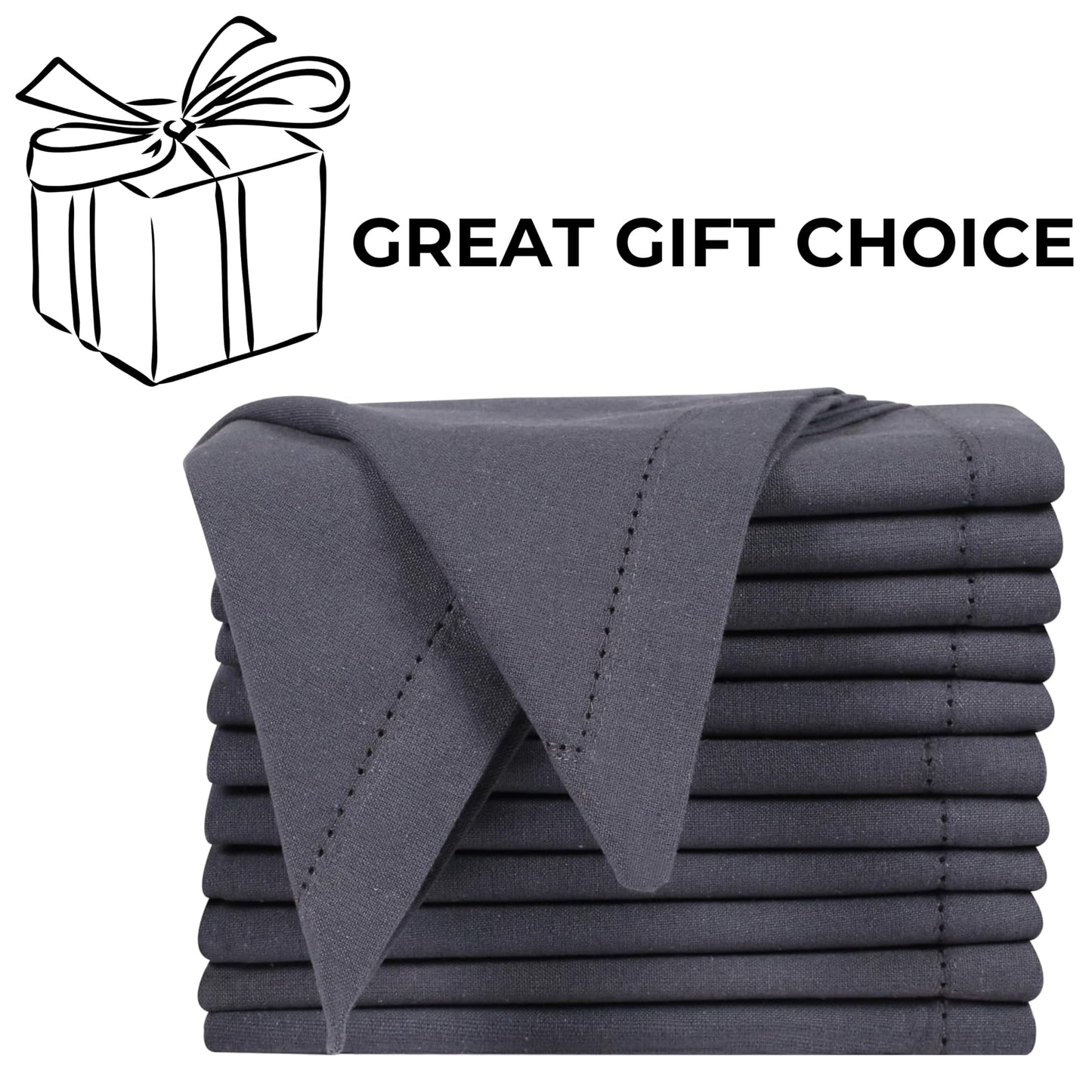 Bedding Craft Cotton Cloth Dinner Napkins Set of 12 – 18x18 Steel Grey with Hemstitched Mitered Corners – Machine Washable Reusable Napkins for Thanksgiving & Christmas