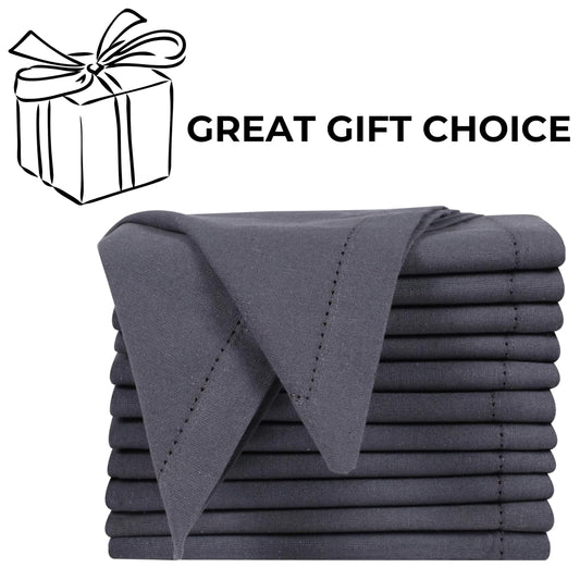 Bedding Craft Cotton Cloth Dinner Napkins Set of 12 – 18x18 Steel Grey with Hemstitched Mitered Corners – Machine Washable Reusable Napkins for Thanksgiving & Christmas