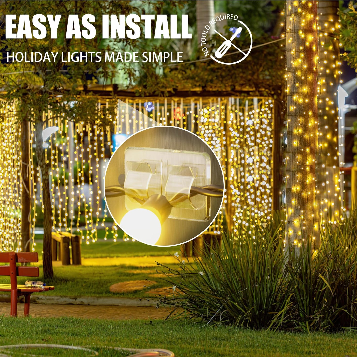 Keviyi Hooks for Outdoor String Lights Clips: 26Pcs Double Hooks for Hanging - Heavy Duty Clear Cable Clips with Waterproof Adhesive Strips - Outside Sticky Hooks Non-Slip No Drill