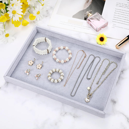 Quelay 4 Pcs Stackable Jewelry Tray Jewelry Organizer Tray Showcase Display Empty Plate Bracelet Ring Earring Organizer (Grey)