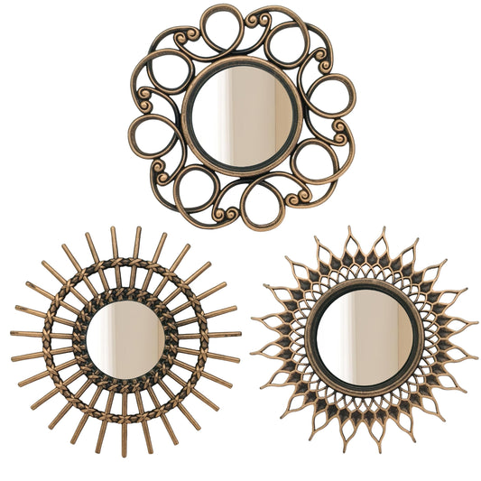 Retro Gold Mirrors for Wall Pack of 3. Round Mirrors. Decorative Mirrors.Small Wall Mirrors for Decor Home Decor.Plastic Frames.Glass Mirrors.Make Old Gold Color.NOT A Large Bathroom Vanity Mirror.