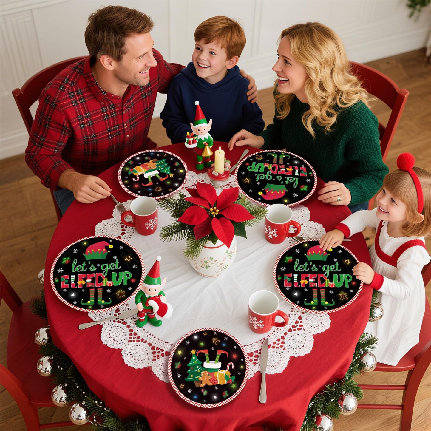 Greencian 96Pcs Winter Let's Get Elfed Up Party Decorations Santa Elf Paper Plates and Napkins Merry Christmas Disposable Tableware for Xmas Elf Party Decorations Supplies Serve 24