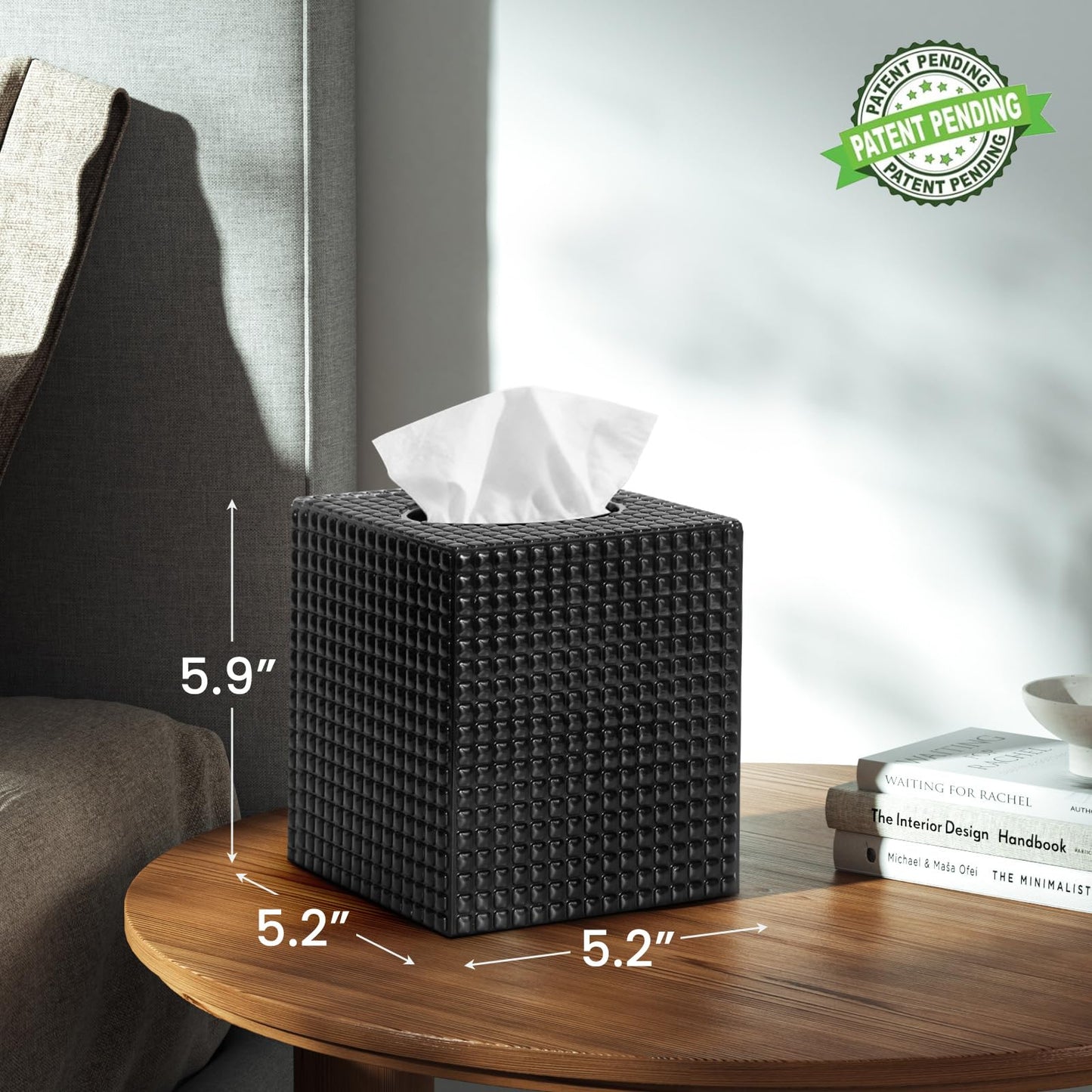 Tissue Box Cover, Black Square Acrylic Tissue Holder, Modern Decorative Facial Tissue Box Vessel Cube Paper Organizer Dispenser for Bathroom, Night Stand, Office, Vanity Countertops
