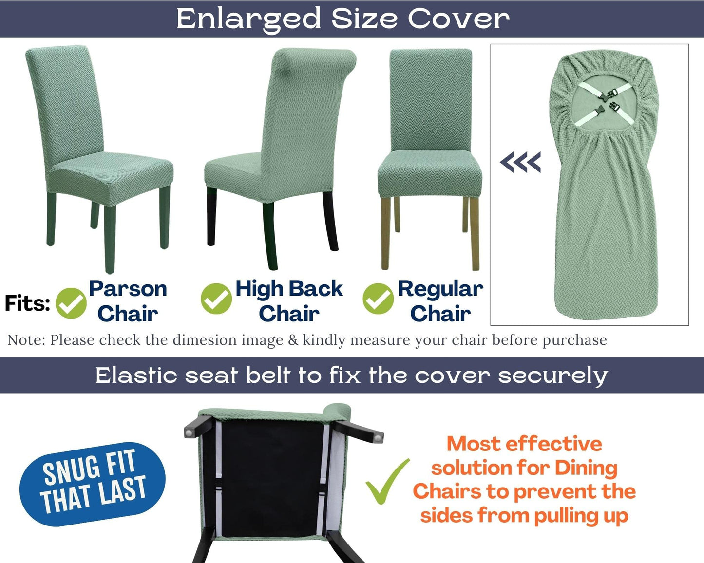 SPRINGRICO 4 Pack Dining Room Chair Covers with seat Belt, Stretch Parsons Chair Slipcover Washable Kitchen Dining Chair Cover Removable Seat Protector Set of 4, S3- Green