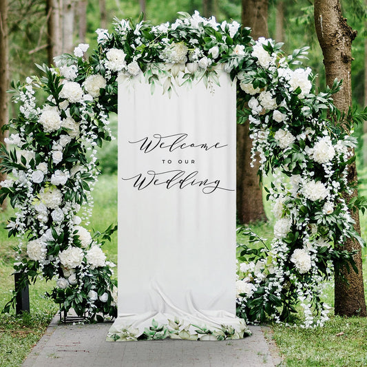 HunnmingRe 29 x 78 Inch Welcome to Our Wedding Sign with 2 Clips Greenery Welcome Arch Reception Backdrop Rustic Linen Fabric Wedding Sign Banner for Ceremony Bridal Engagement Party Supplies Decor