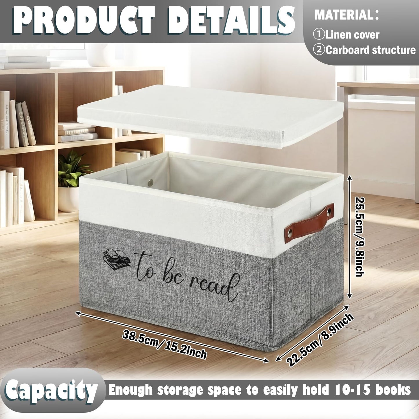 Marsui Book Lover Gifts TBR Book Storage Basket with Lids to Be Read List Storage Bin Bookish Accessories Bookworm Gift for Club Members Student Teacher Reading Accessories(White and Grey)
