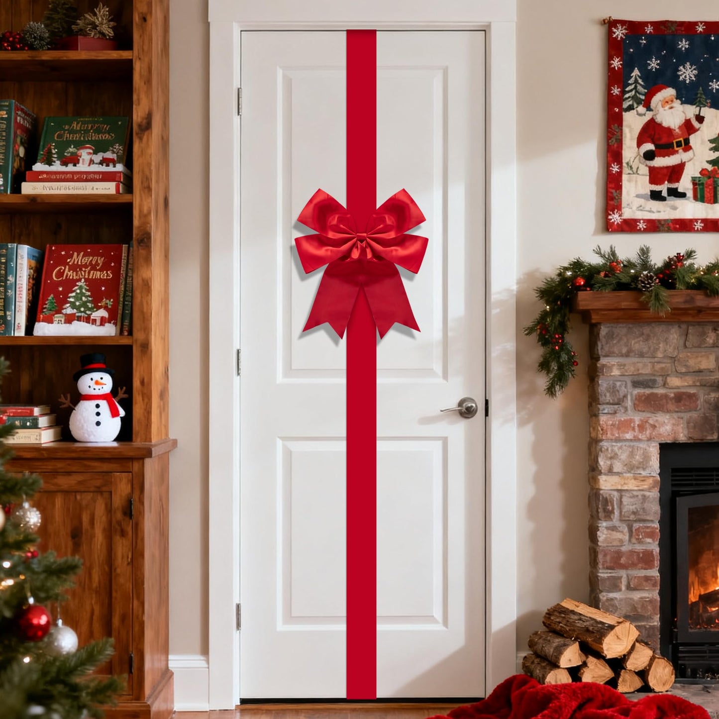 Iceyyyy 2 Pcs 14.2Ft Extra Large Christmas Front Door Warpping Bow, Adjustable Red Christmas Doors Ribbon Bow with Buckle, Giant Christmas Door Wreath Bows for Cabinet Door Home Festival Decor