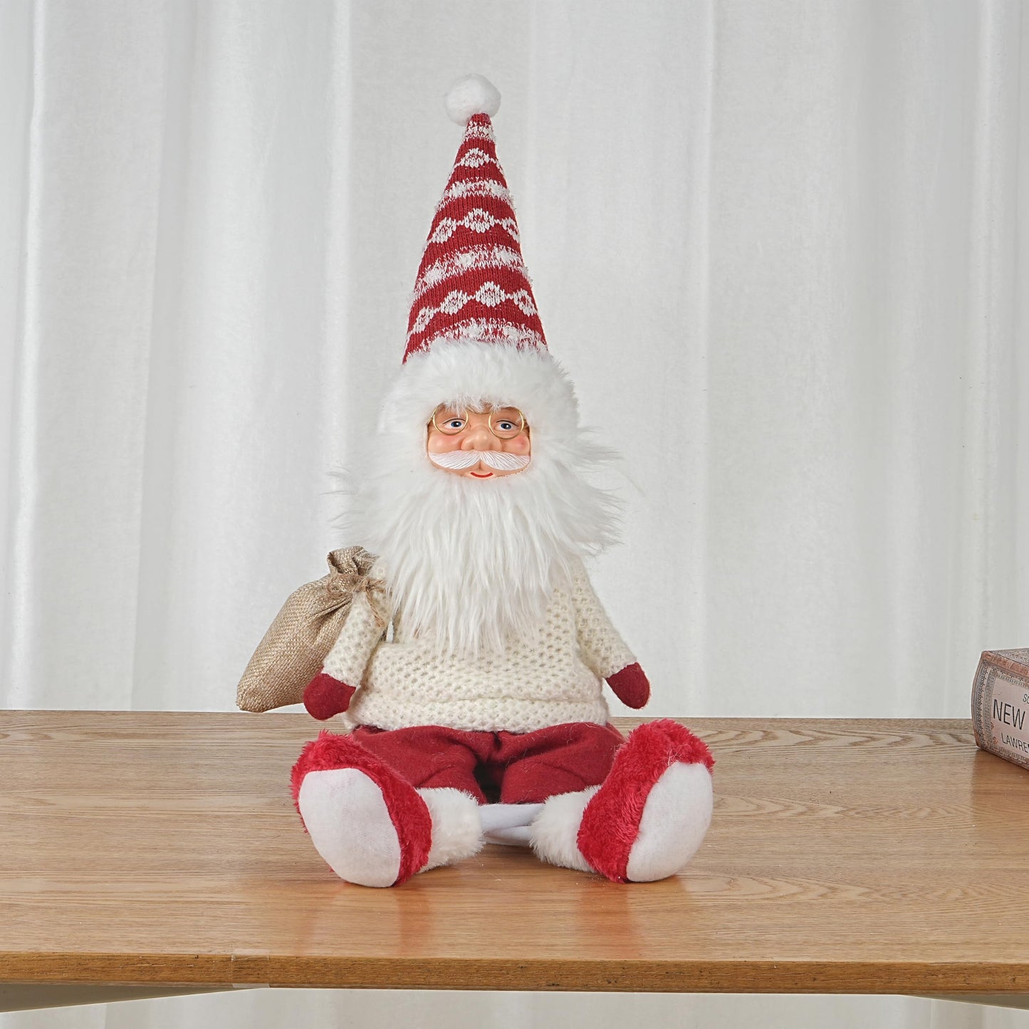 Dedrian11 Sitting Santa Claus Decor 24’’ Shelf Sitter Christmas Figurine with Dangling Legs, Plush Santa for Mantel Fireplace Tabletop, Poseable Arms, Weighted Bottom