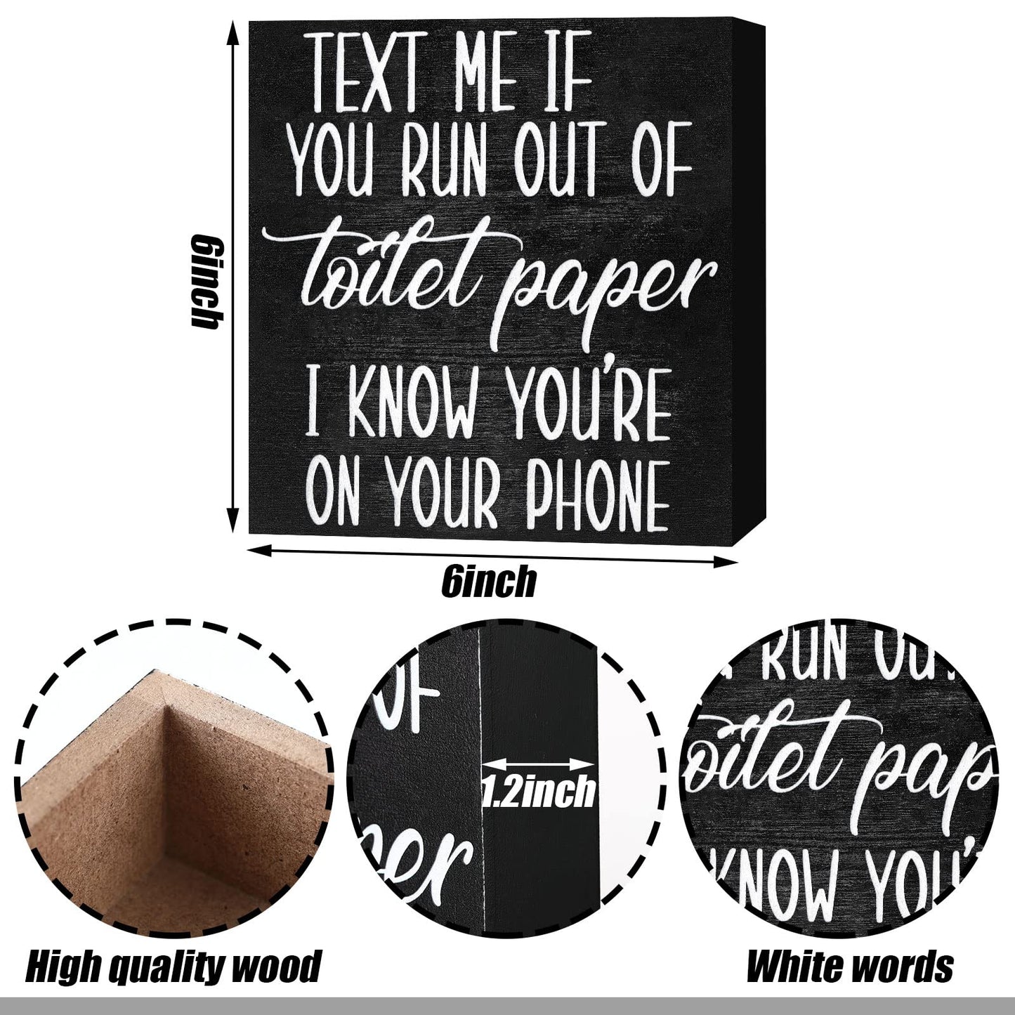 Jetec Set of 2 Farmhouse Bathroom Signs Decor Funny Rustic Wood Plaque Bathroom Wall Art Please Seat Yourself Wooden Toilet Signs for Home Restroom Shelves(Black)