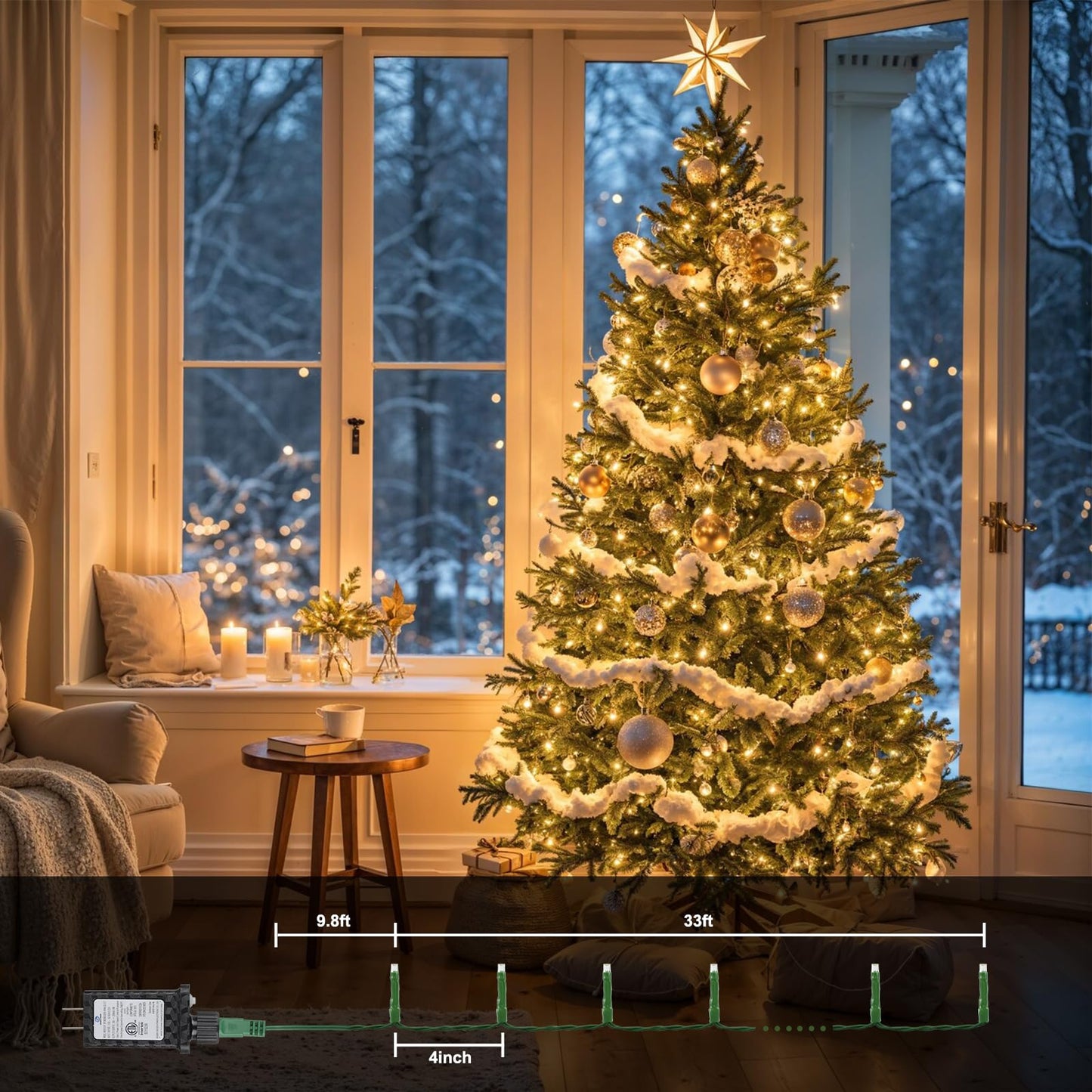 Twinkle Christmas Lights 33ft 100 LED 8 Modes with Timer, Connectable Xmas Tree Mini Lights for Indoor Outdoor Home Party Patio Garden Holiday Warm White