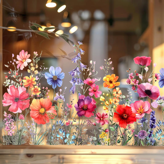 HJZHII Flower Window Sticker, Double Sided Floral Glass Wall Stickers Flower Window Clings Wildflower Grass Decals for Home Glass Door Office Decor