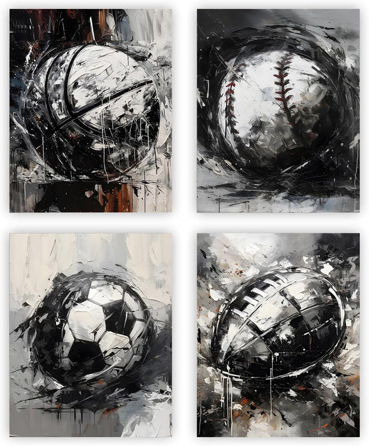 XUCVSPANTING Sports Canvas Wall Art - Basketball Baseball Soccer Football Painting Prints,Sports Posters Vintage Football Wall Art Basketball Posters for Boys Bedroom Decor,(8x10 Inches,Unframed)