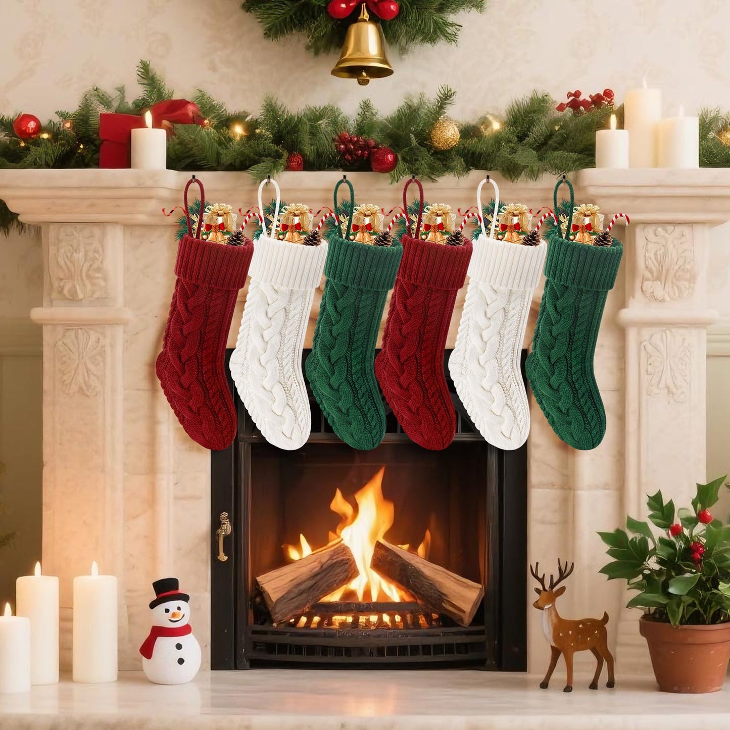 Doitory Christmas Stockings 6 Pack 18 Inches Large Size Knitted Stocking Christmas Decorations for Family Holiday Party Decor