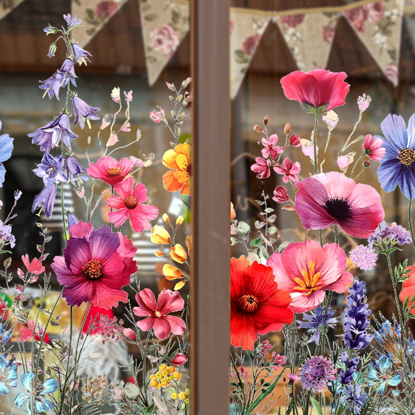 DOPENSPI Flower Window Sticker, Double Sided Wildflower Grass Wall Decals Flower Windows Clings for Glass Windows Cut Freely Floral Window Stickers for Home Office Decor