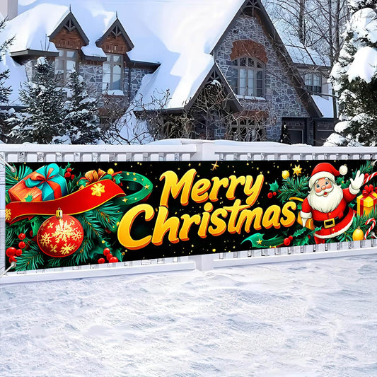 BlissYard Merry Christmas Banner Santa Gift Ribbon Decor Backdrop 78x17 Inches Festive Holiday Party Wall Decor Outdoor Indoor Welcome Banner Wall Hanging for Party Decoration Supplies