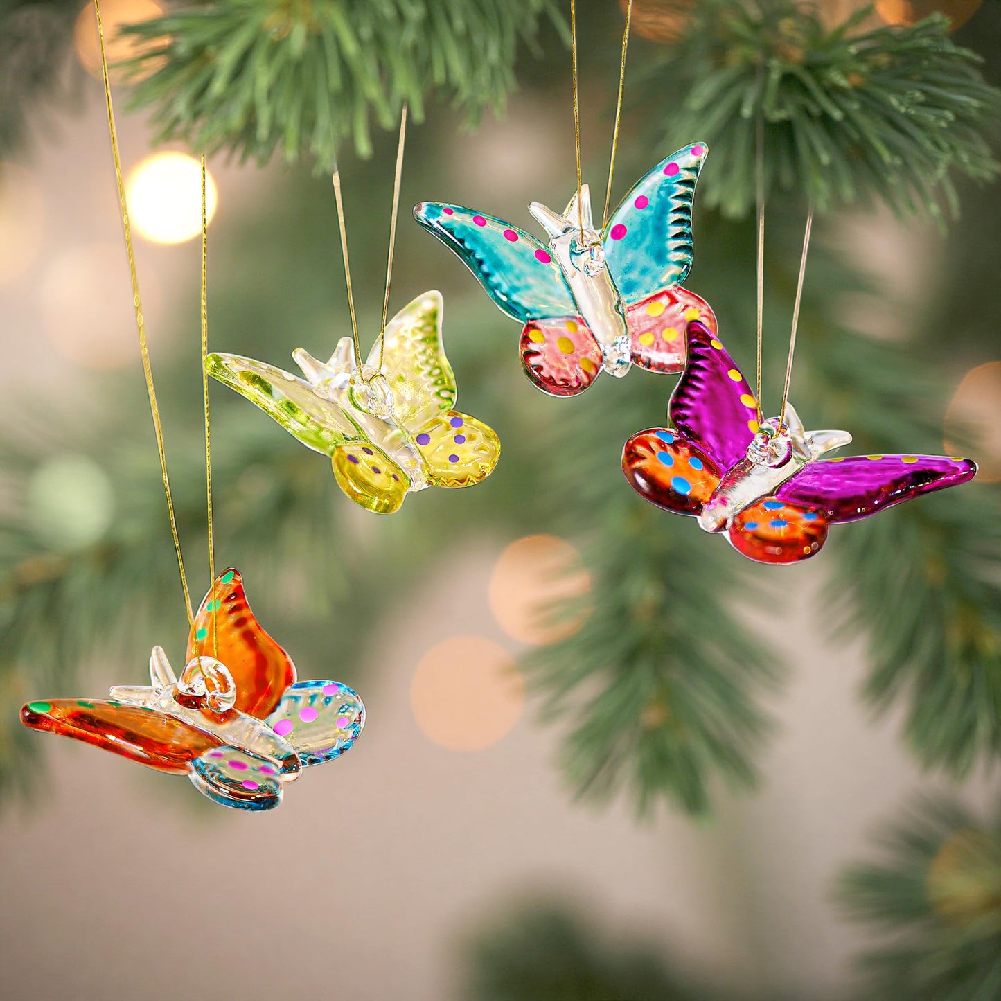 Set of 4 Crystal Butterfly Hanging Ornament 1.7in Glass Butterflies Ornaments Gifts for Women
