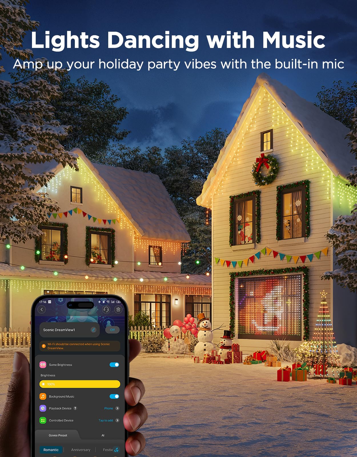 Govee Icicle Lights, Smart RGBIC Christmas Lights for Outside, 33ft with 400 LEDs Icicle Light Outdoor, IP67 Waterproof, Music Sync, Voice Control, 78+ Scene Modes for Christmas Decor