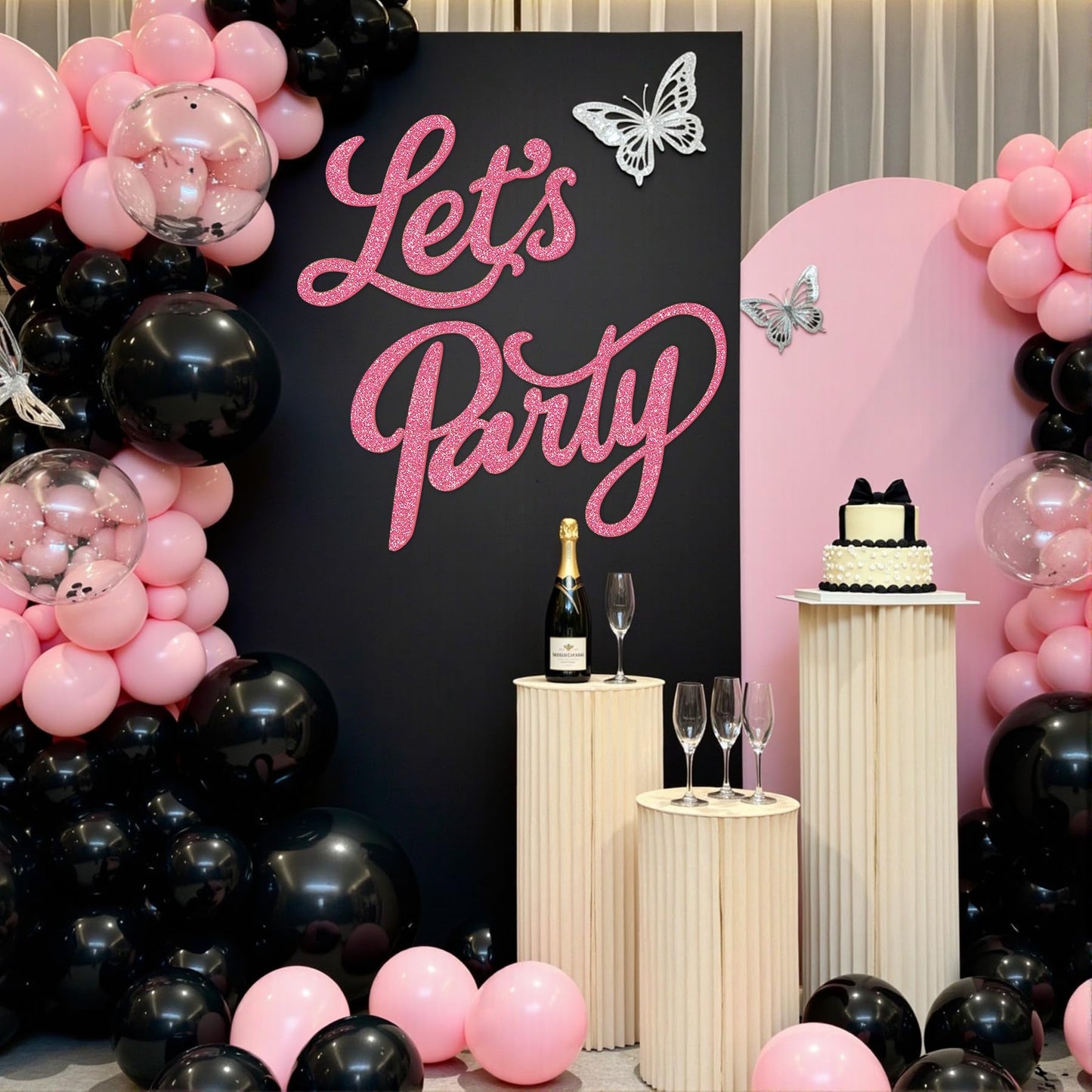 Babenest Let's Party Felt Sign, Flash Pink Reusable Glitter Letter Banner for Backdrop, Balloon Arch Decor, Party Supplies for Graduation, Birthday, Wedding, Bachelorette, Christmas, Home Bar, Man Cave Wall Decorations