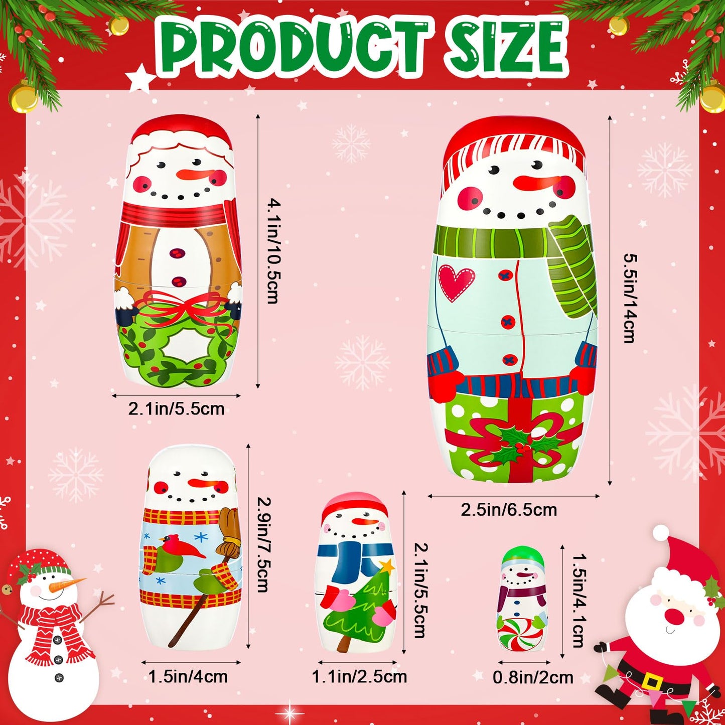 Gejoy Russian Nesting Dolls for Kids Handmade Matryoshka Wooden Stacking Toys Nesting Dolls Collectible Gifts for Winter Christmas Holiday Present Boys Girls Adults Home Decor(Snowman)