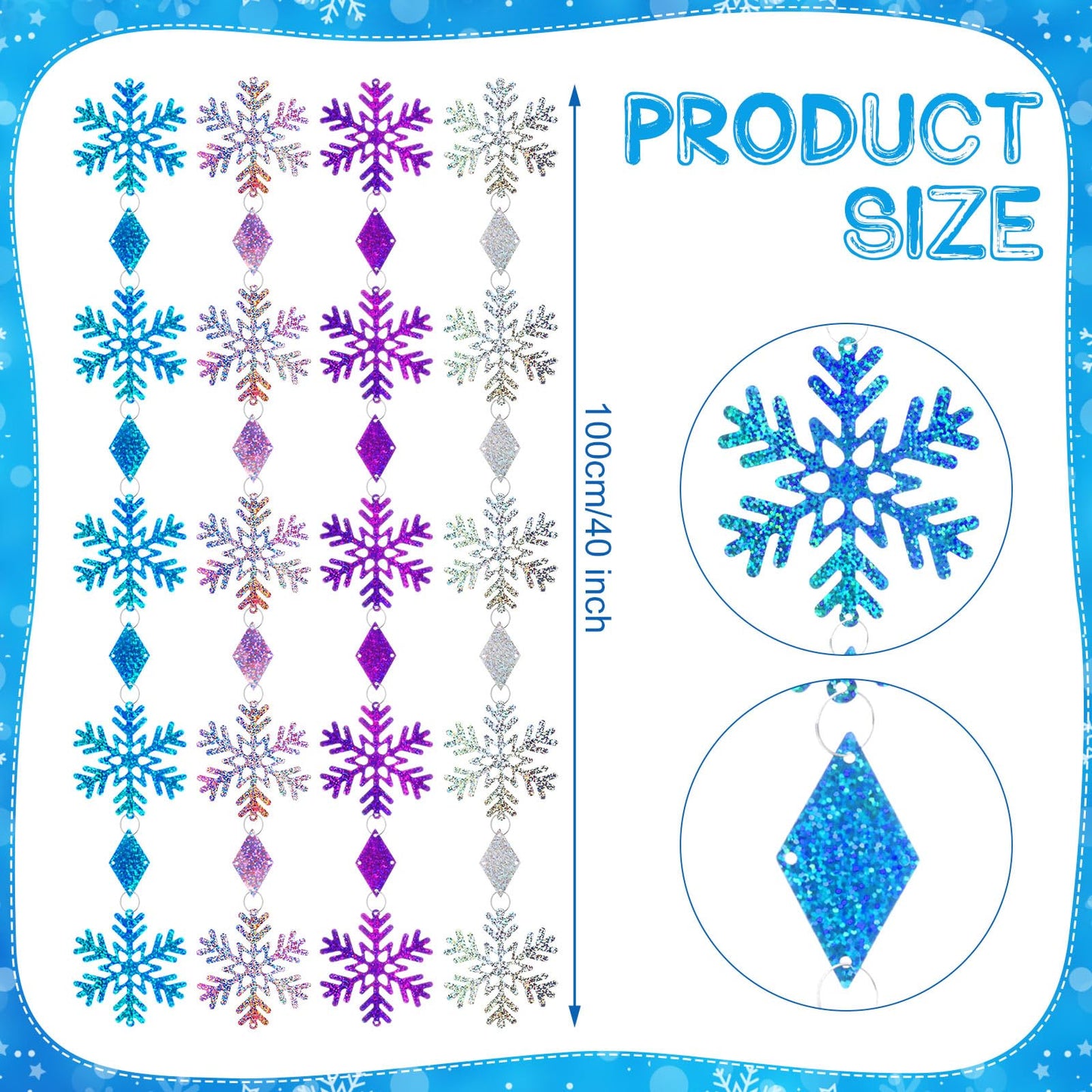 CroBlissful 8 Pack Winter Christmas Hanging Snowflake Decorations Blue Purple Glitter Snowflake Garland Decorations Banner Backdrop for Winter Christmas Wonderland Home New Year Holiday Party