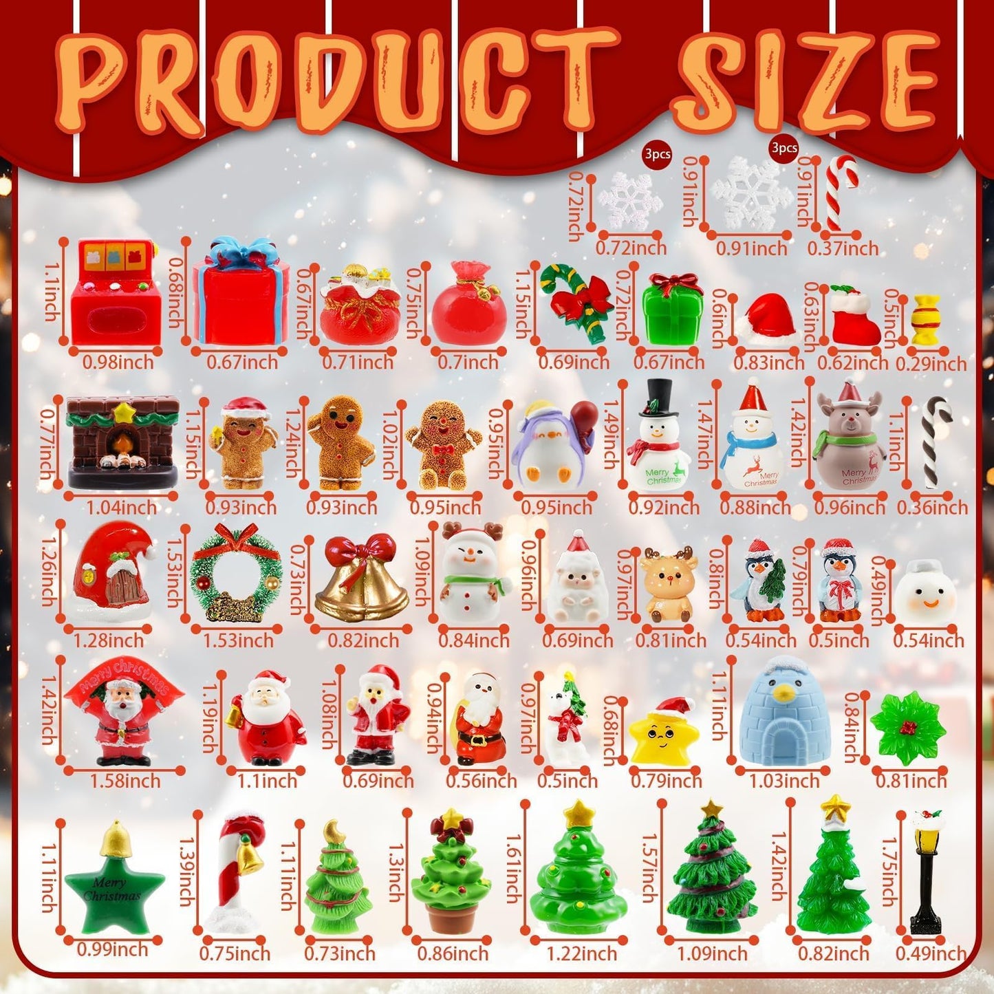 Exasinine 50Pcs Mini Christmas Figurines 48 Style Christmas Miniature Figurines for Winter Xmas Village Accessories Cake Toppers & Home Décor