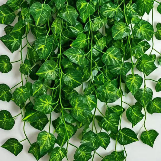 Jangmont Fake Vines for Room Decoration Artificial Ivy Garland Hanging Vines Faux Vines Decor for Wall Bedroom Outdoors Garden Wedding Office Patio (Pothos-Lesves, 12PCS 84FT)