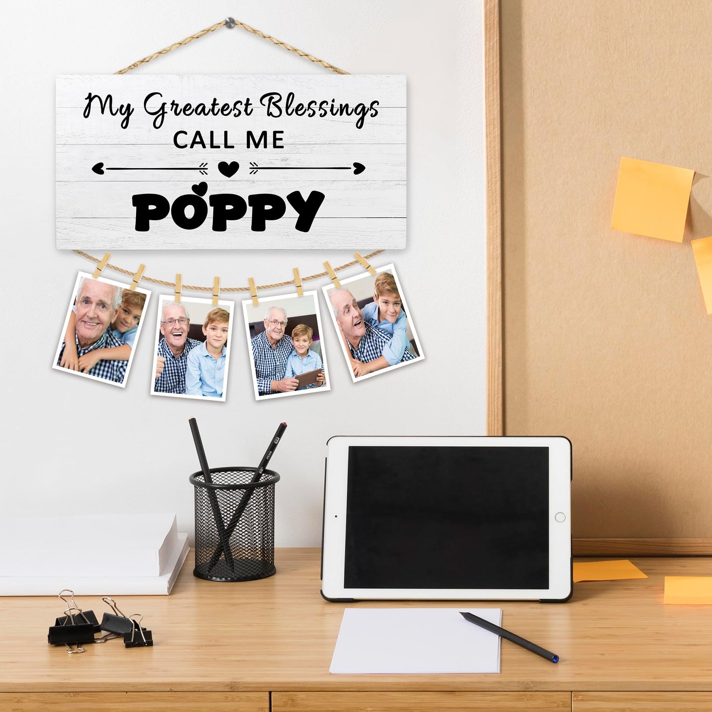 Hiuwevt Poppy Picture Frame Photo Hanging Display, Grandfather Gifts for Christmas from Grandkids Granddaughter Grandson, Best Grandpa Gifts Picture Board Photo Holder for Wall Decor