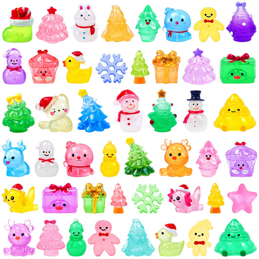 Feivando 52 Pcs Luminous Mini Christmas Figurines Glow in The Dark Tiny Little Resin Snowman Miniature Figures for Xmas Holiday Crafts Garden Micro Landscape Party Home Table Decor