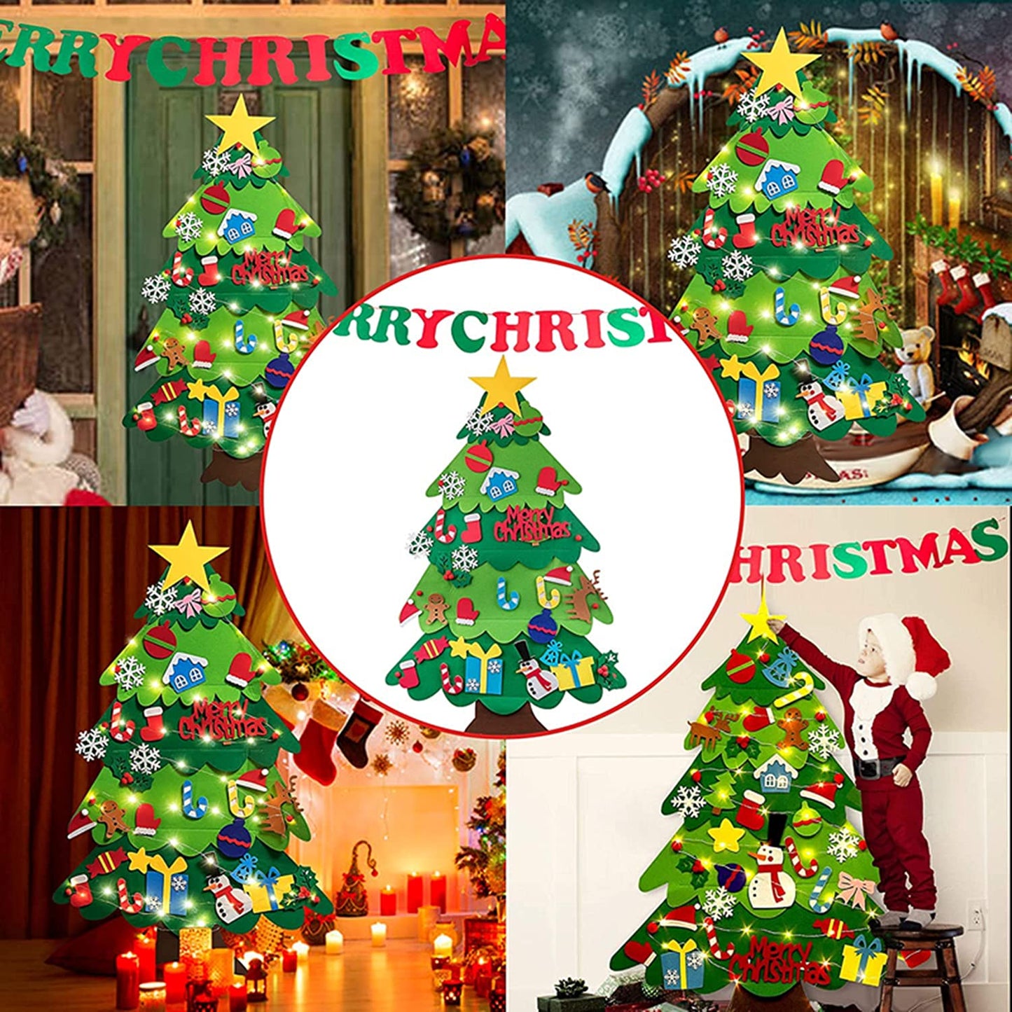 ANTFEES 3.2 FT DIY Felt Christmas Tree Set for Kids Toddlers Wall with 32pcs Ornaments, Xmas Gifts, Door Wall Hanging Decorations