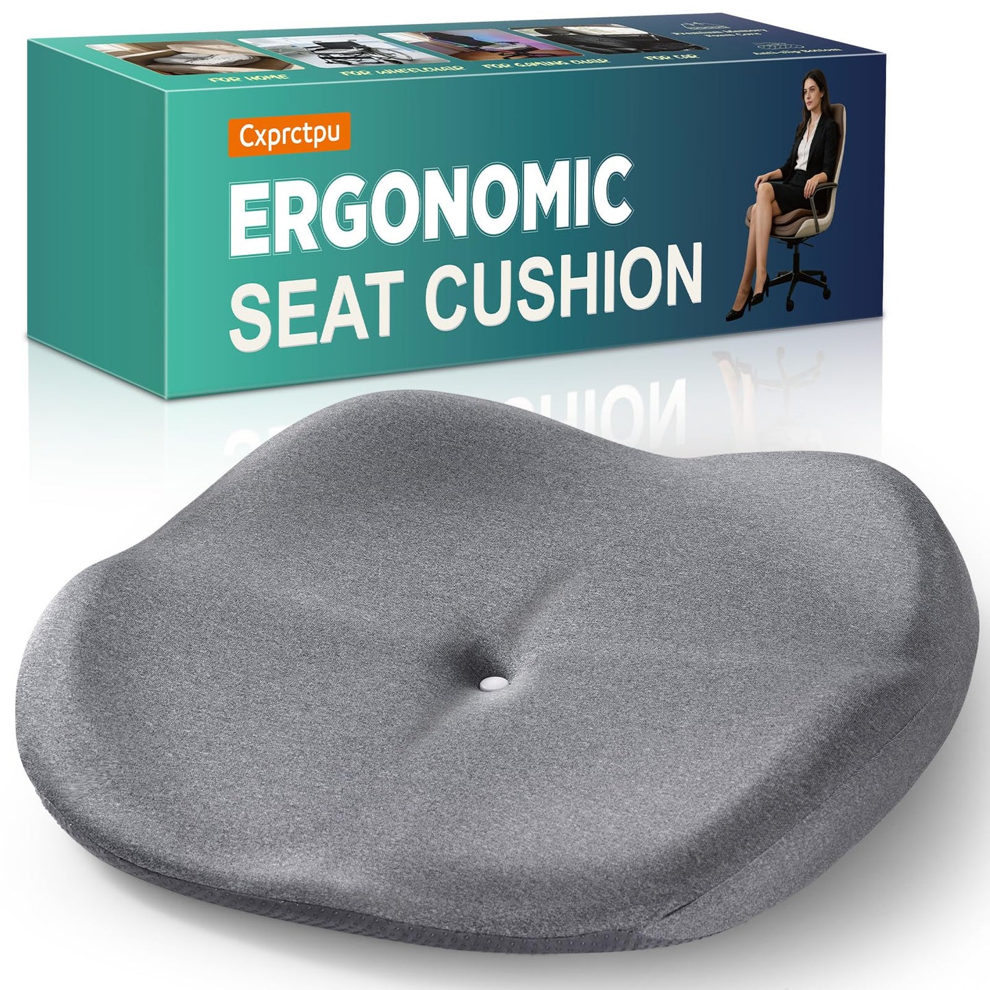 Cxprctpu Memory Foam Seat Cushion with Pressure Relief for Office Chair, Car, Wheelchair, and Sofa, Doctor Recommended Orthopedic Cushion for Tailbone Pain, Sciatica, Hip Back Support, Non Slip, Grey