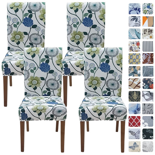 SPRINGRICO White Chair Covers for Dining Room Set of 4, Stretch Floral Dining Chair Cover, Washable Spandex Kitchen Parsons Chair Slipcovers, Seat Protector for Home or Party (4 Pack, FLORAL3)