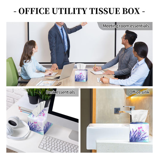 Purple Lavender and Butterfly Tissue Box Cover Square,Watercolor Lavender Flowers Tissue Box Holder Waterproof Leather Facial Paper Organizer Dispenser for Bathroom Home Car Nightstand Vanity Desk