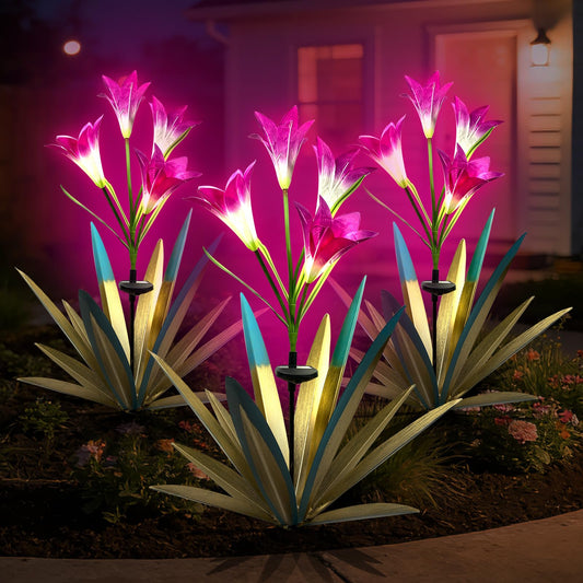 Homight Solar Metal Agave Lily Flower Garden Sculpture with LED Lights 30.3 Inch Waterproof Outdoor/Indoor Yard Decor Handmade Lawn Ornament Gift for Family Friends (3, Blue)